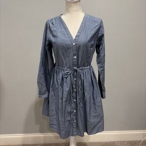 Gap Cotton Vneck Dress Light Wash Denim 8p  Pockets